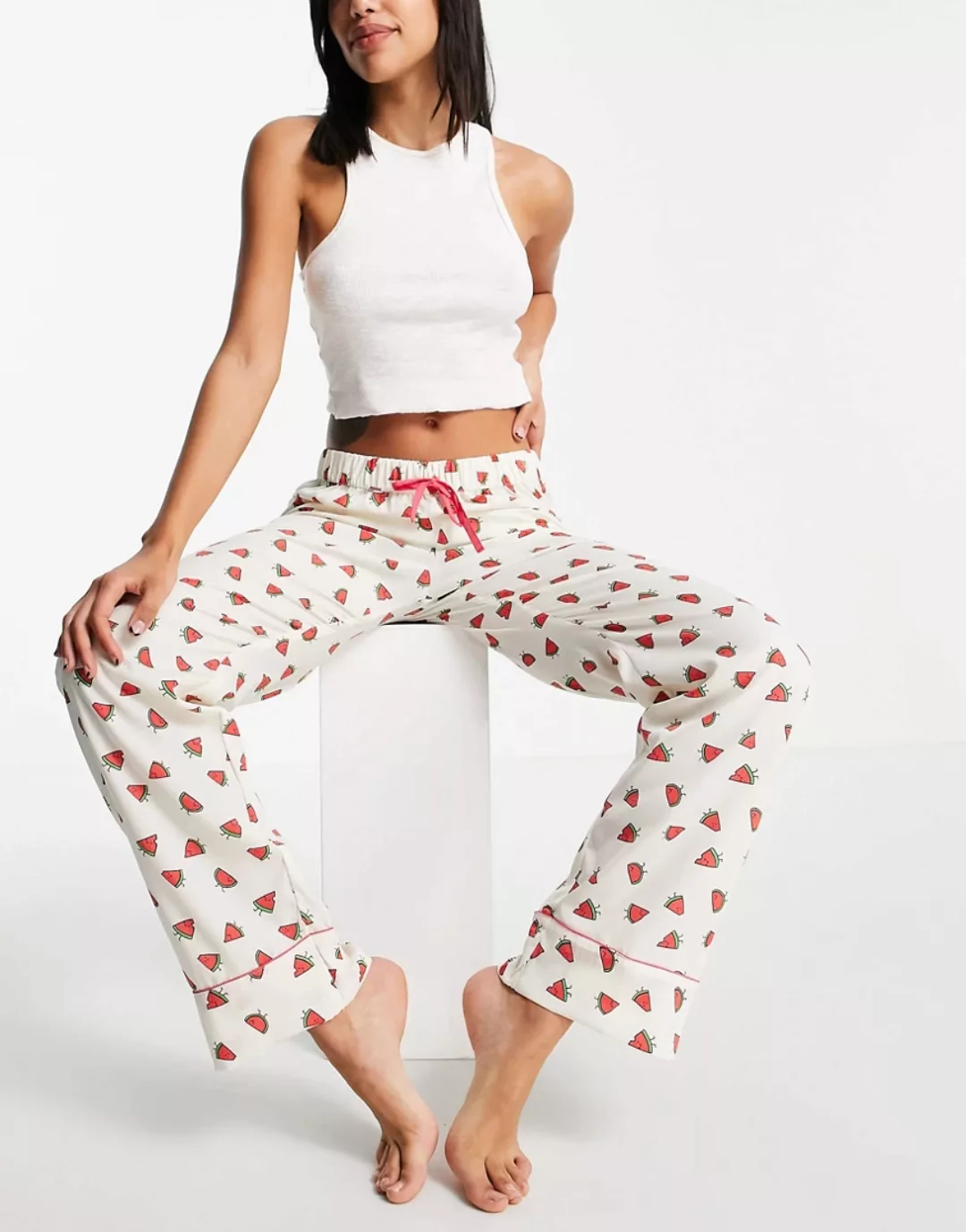 Loungeable – Pyjamahose aus Polyester-Krepp mit Wassermelonenmuster-Mehrfar günstig online kaufen