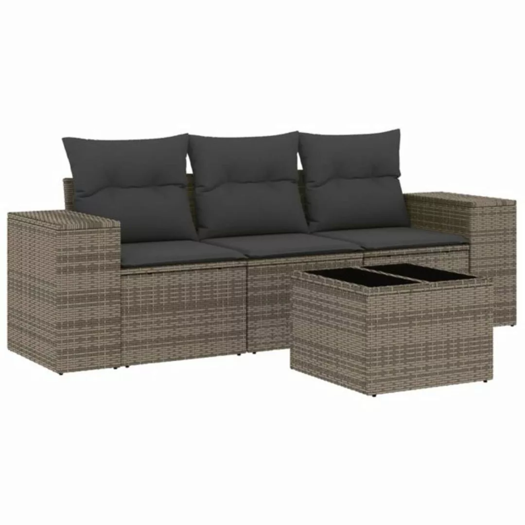 vidaXL Sofaelement 4-tlg. Garten-Sofagarnitur mit Kissen Grau Poly Rattan ( günstig online kaufen