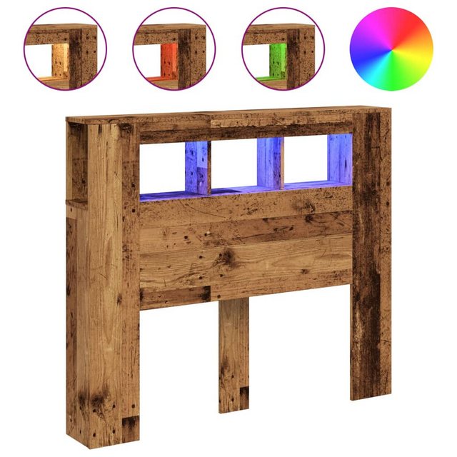 vidaXL Bett, LED-Kopfteil Altholz-Optik 120x18,5x103,5 cm Holzwerkstoff günstig online kaufen