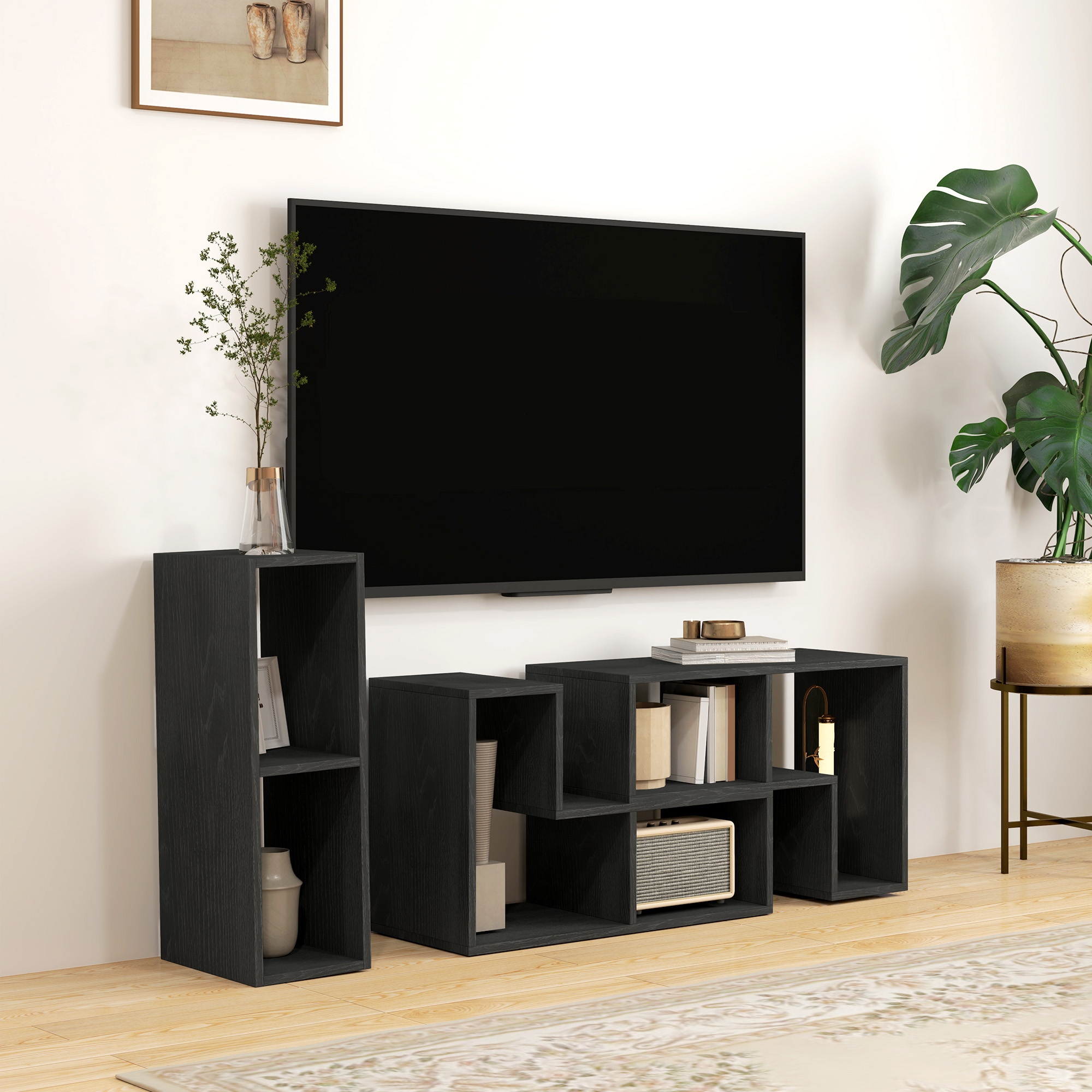 HOMCOM TV-Möbel 75" max Modular mit 2 L-förmigen Regalen und rechteckigem R günstig online kaufen