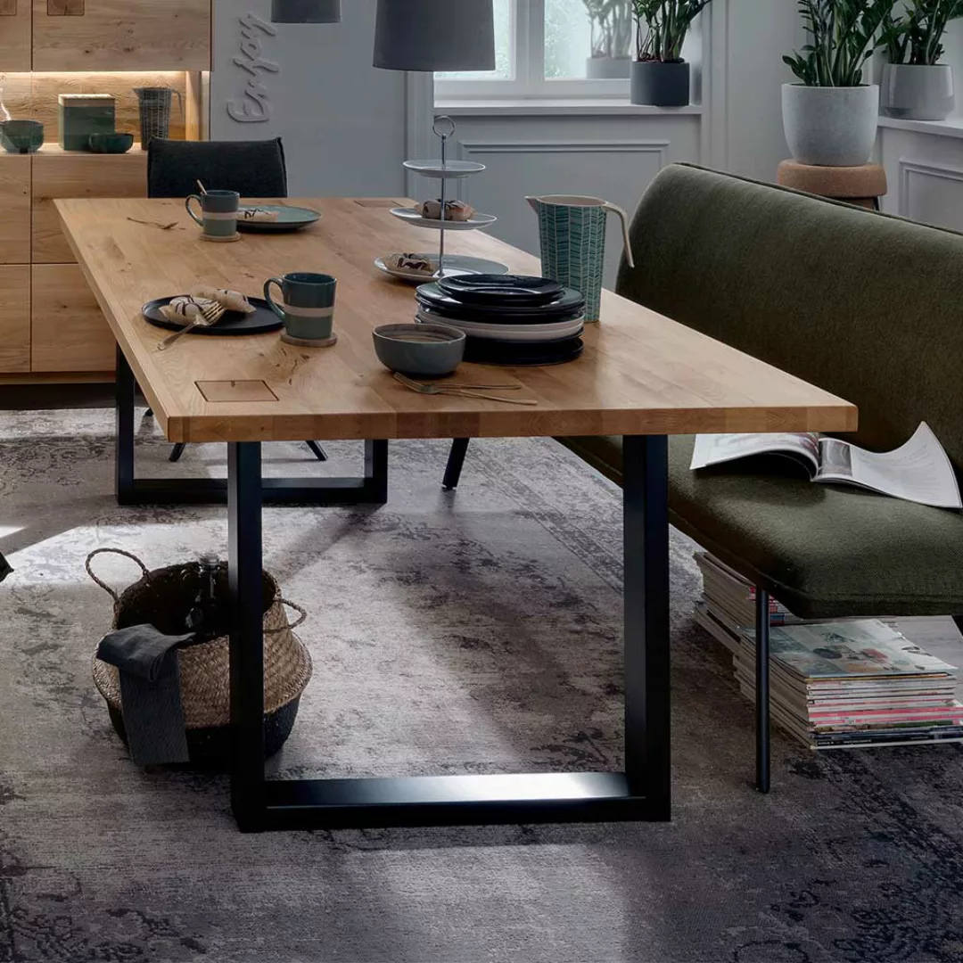 Wildeiche Esszimmer Tisch in modernem Design Bügelgestell günstig online kaufen