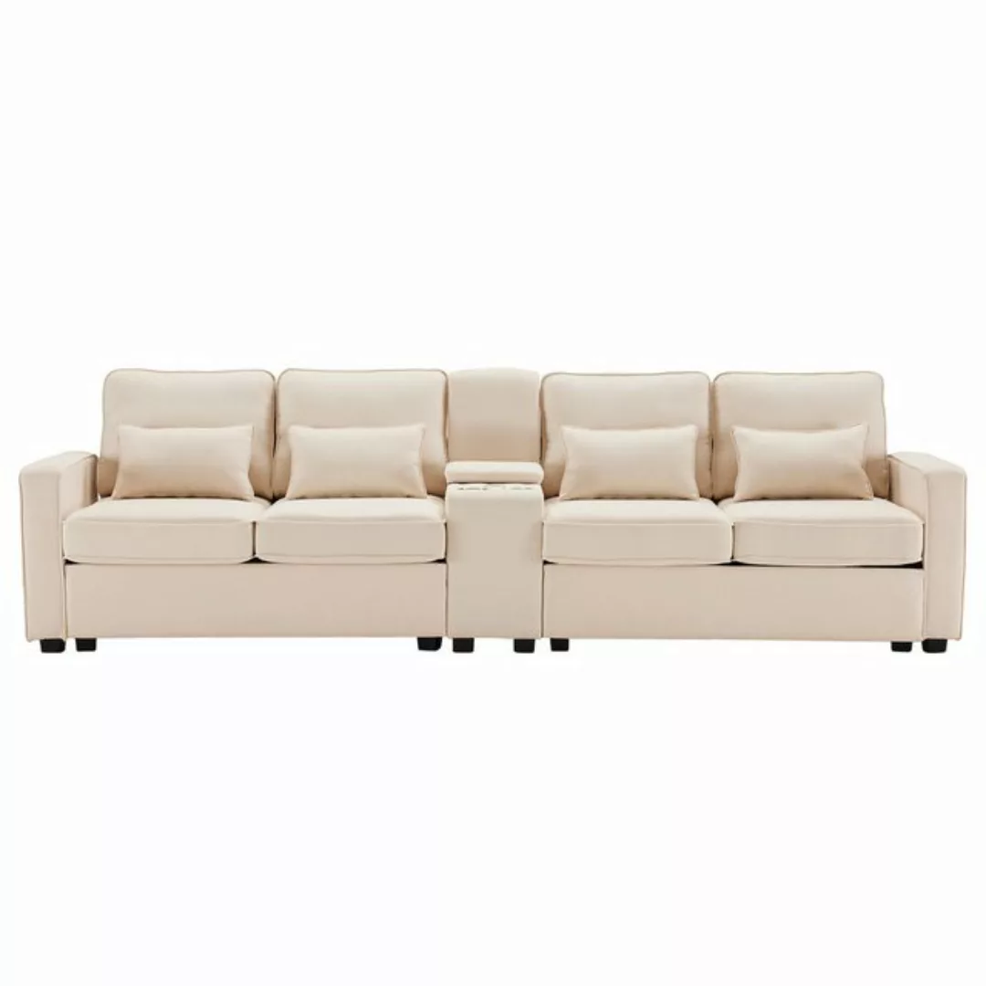 DOPWii 4-Sitzer 4 Sitzer Sofa aus Leinenstoff mit Konsole,Armlehnentaschen, günstig online kaufen