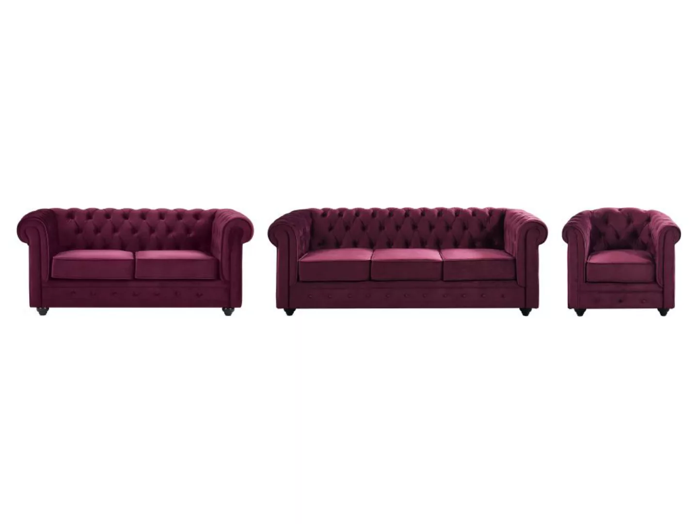 Sofas 3-Sitzer, 2-Sitzer & Sessel - Samt - Purpur - CHESTERFIELD günstig online kaufen