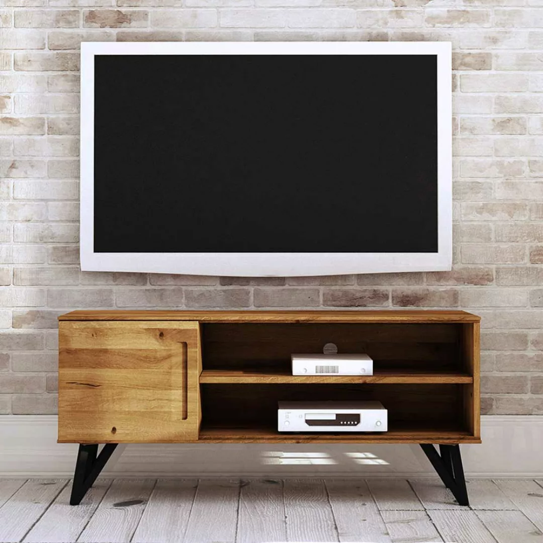 TV Schrank aus Wildeiche Massivholz und Stahl 45 cm tief günstig online kaufen
