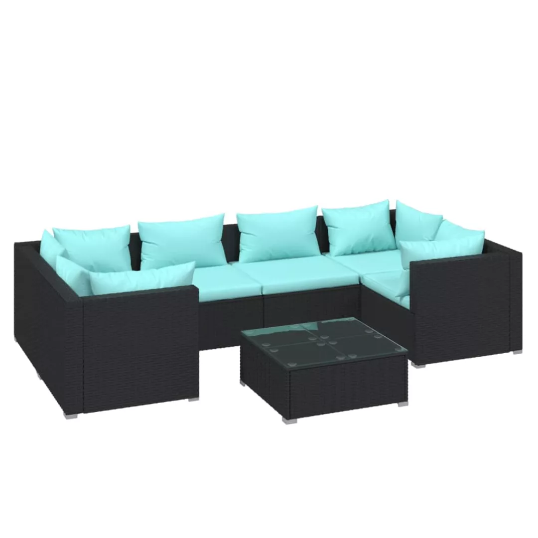 Vidaxl 7-tlg. Garten-lounge-set Mit Kissen Poly Rattan Schwarz günstig online kaufen