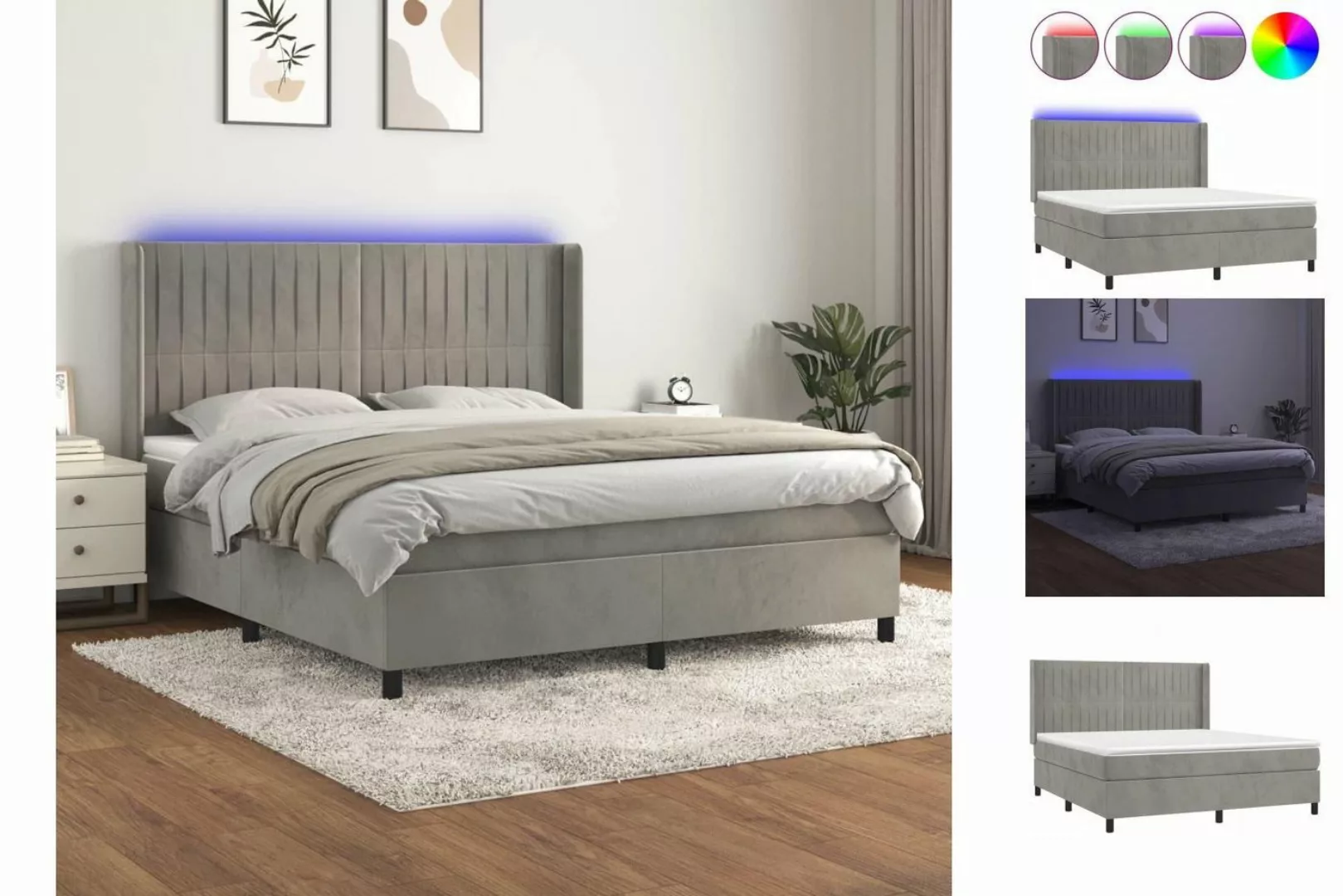 vidaXL Boxspringbett Boxspringbett mit Matratze und LED Samt (160 x 200 cm, günstig online kaufen