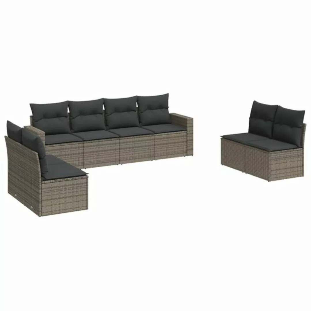 vidaXL Sofaelement 8-tlg. Garten-Sofagarnitur mit Kissen Grau Poly Rattan ( günstig online kaufen