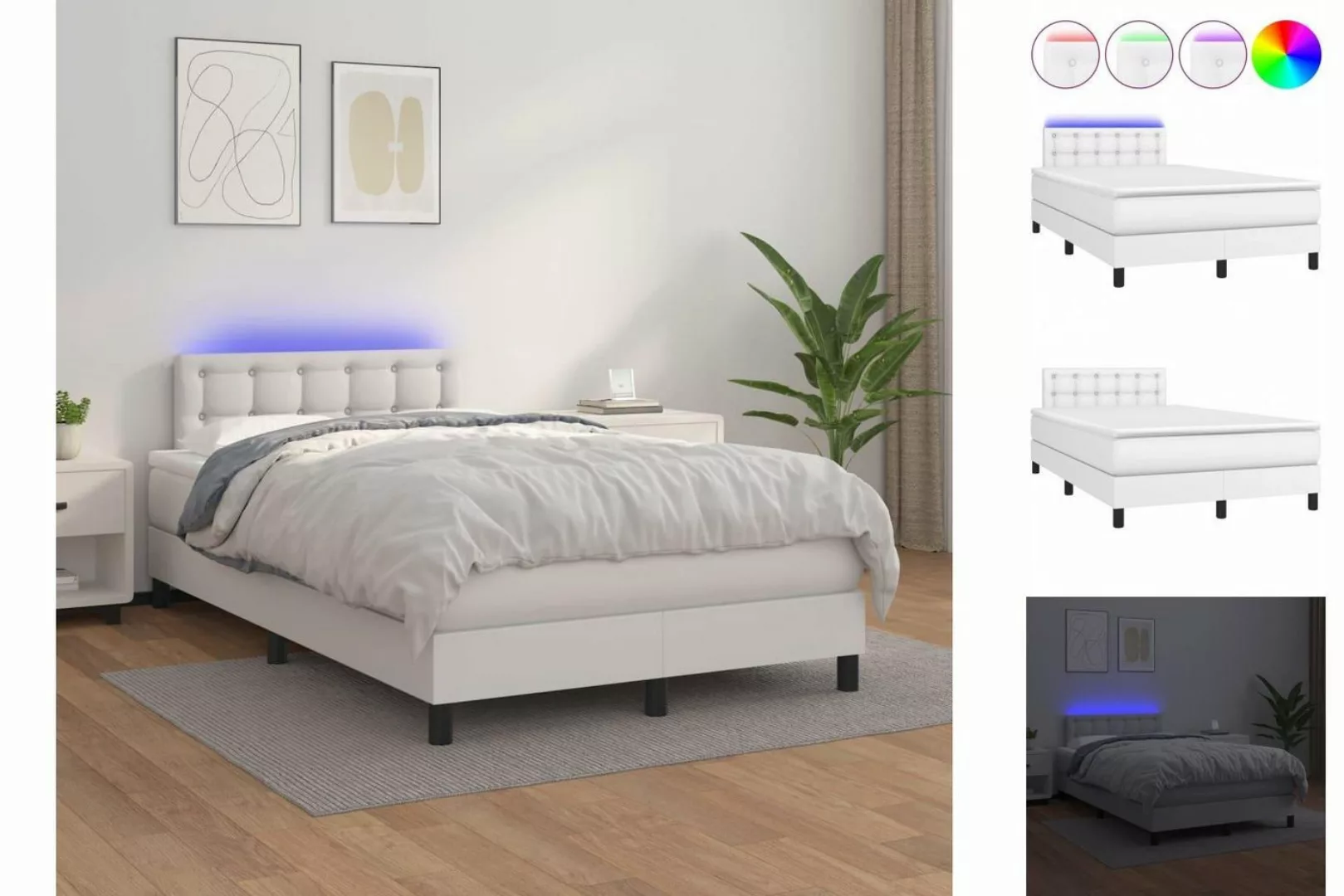 vidaXL Boxspringbett Boxspringbett mit Matratze LED Weiß 120x200 cm Kunstle günstig online kaufen