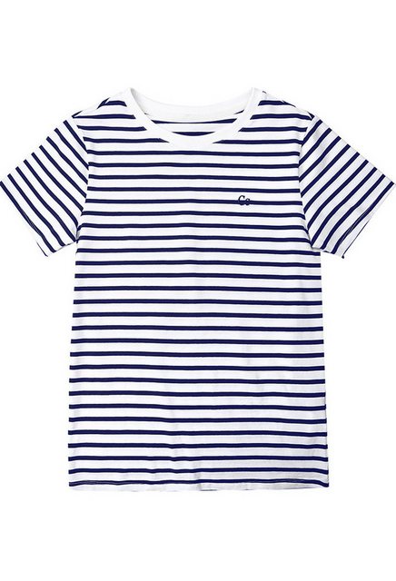 CHENIN Kurzarmhemd Damen Horizontal gestreiftes T-Shirt Lässiges Strick-Top günstig online kaufen