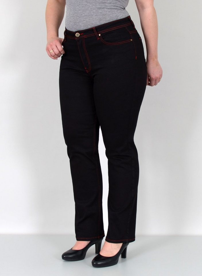 ESRA Straight-Jeans Damen Jeanshose Gerader Schnitt Stretch Hose hoher Bund günstig online kaufen