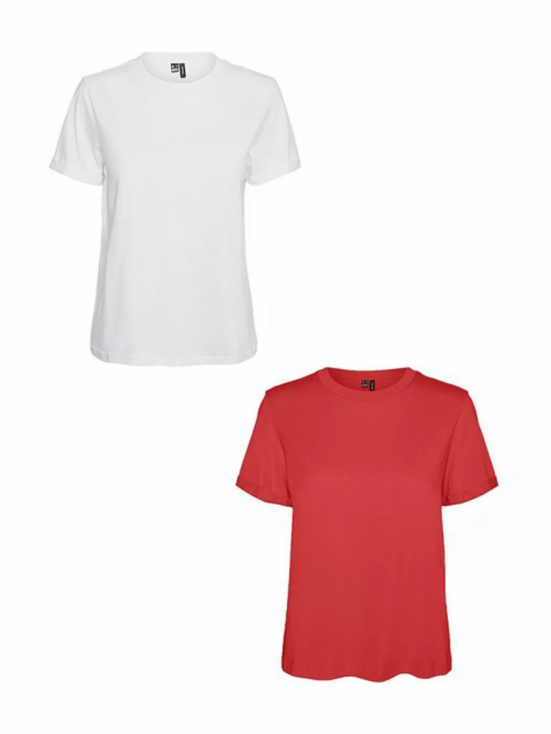 Vero Moda T-Shirt 2er Pack Basic T-Shirt VMPAULA (2-tlg) 5270 in Weiß-Rot günstig online kaufen