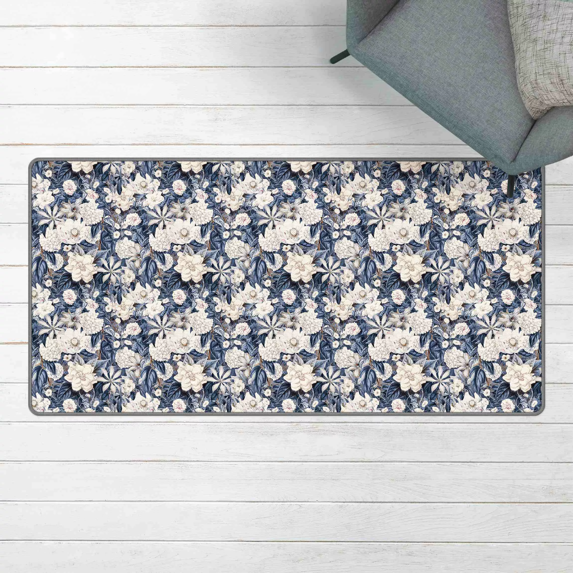 Teppich Weiße Blumen vor Blau günstig online kaufen