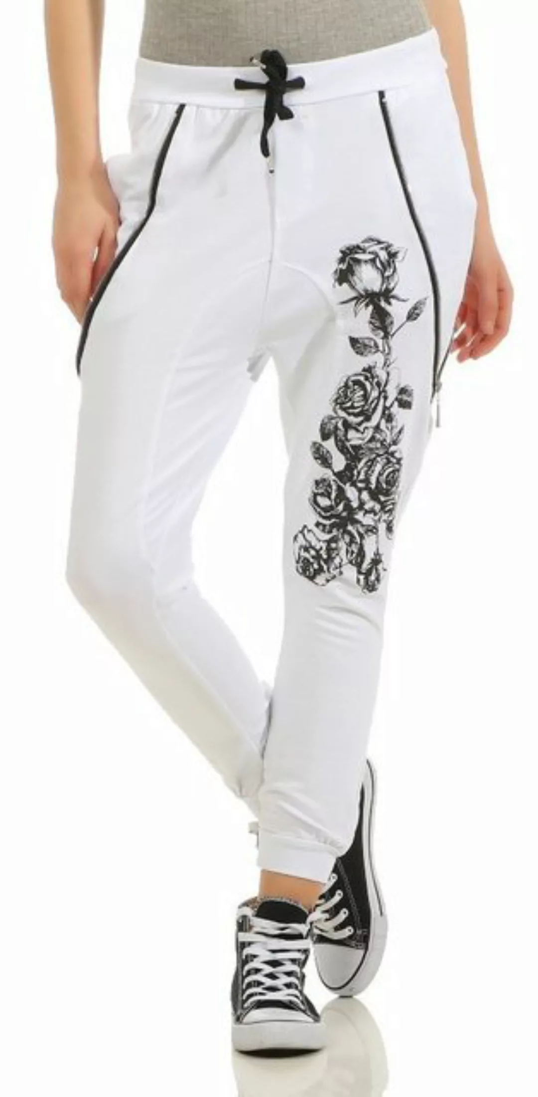 Mississhop Boyfriend-Hose Freizeithose Jogginghose Blumenprint Reißverschlu günstig online kaufen