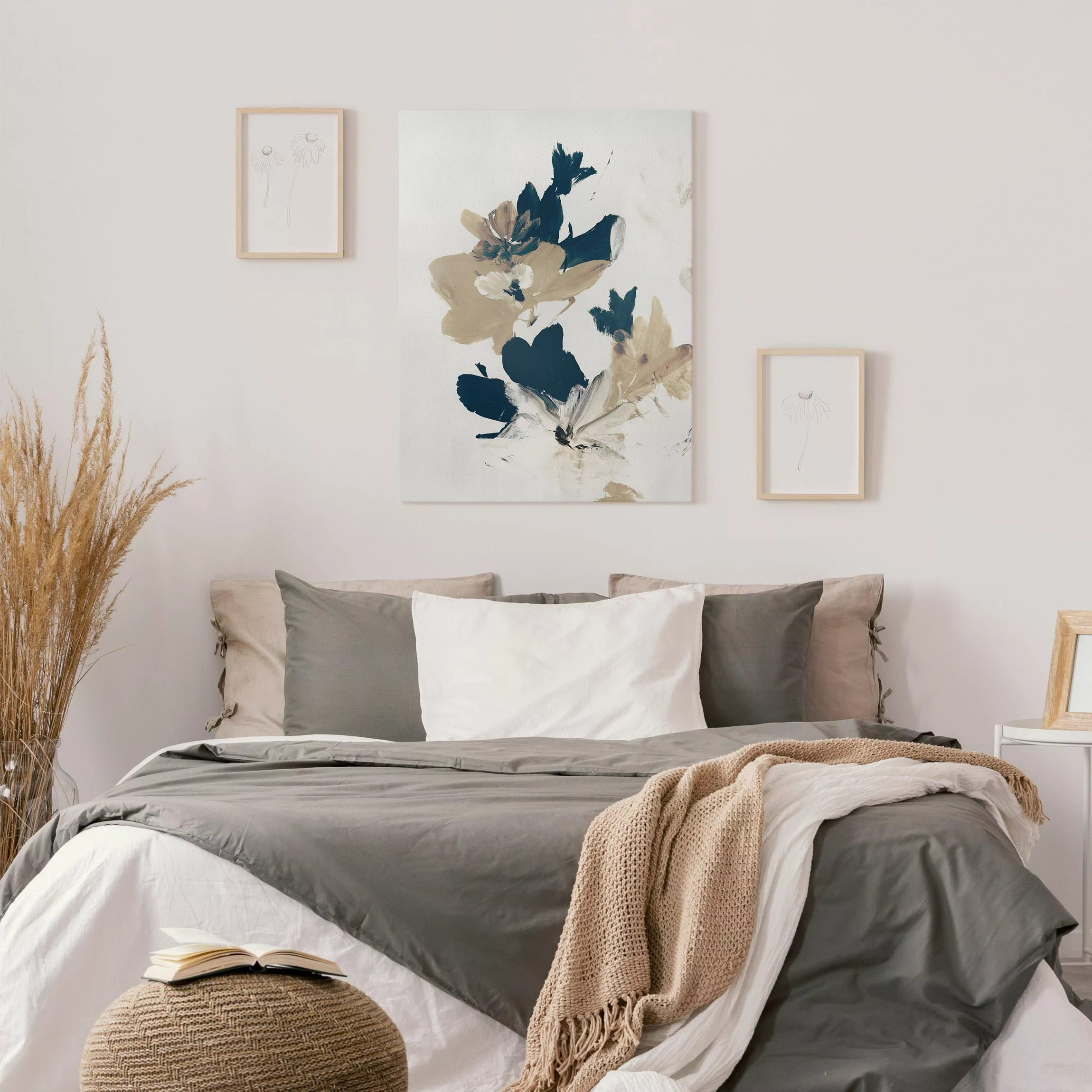 Leinwandbild Blau Beige Blüten in Acryl günstig online kaufen