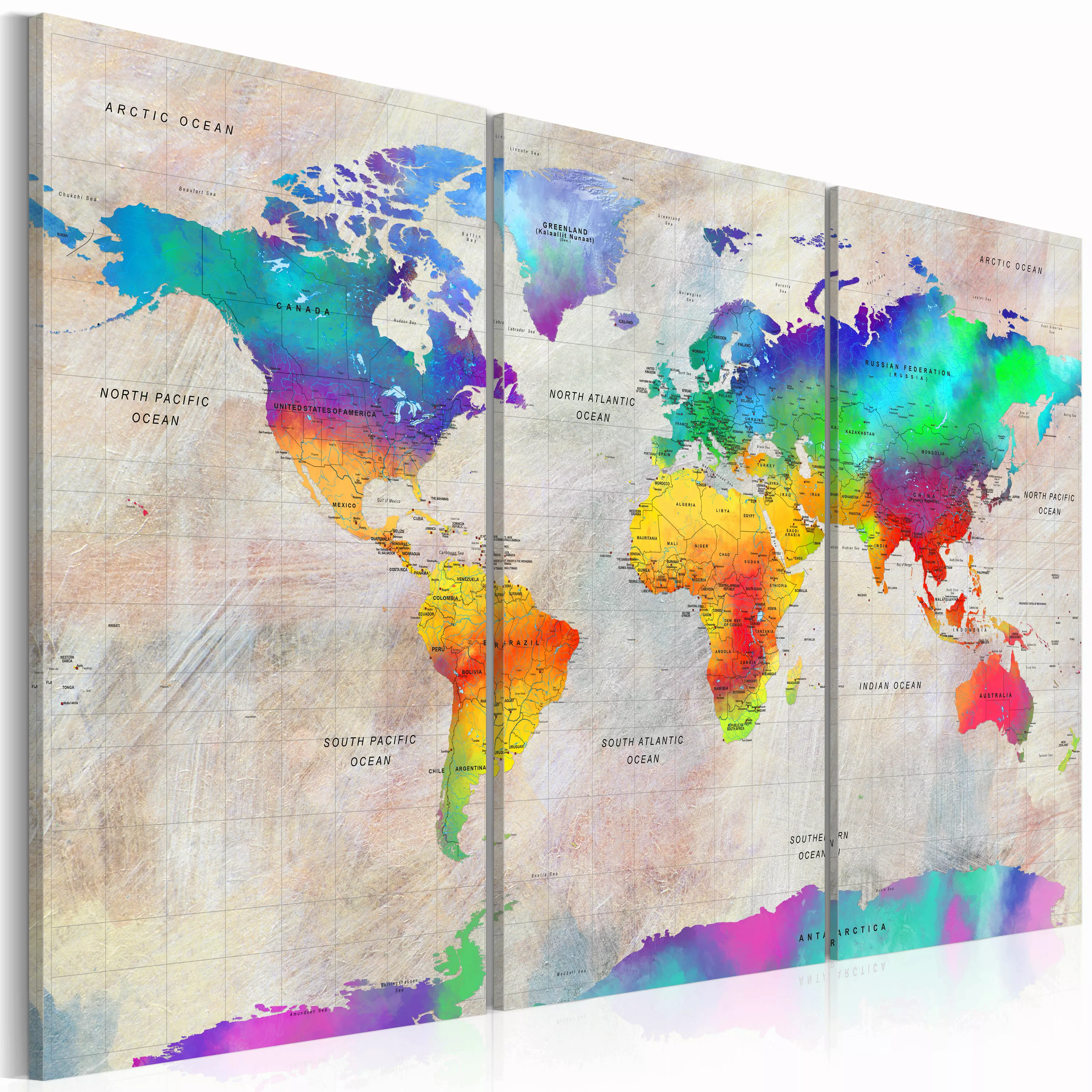 Wandbild - World Map: Rainbow Gradient günstig online kaufen