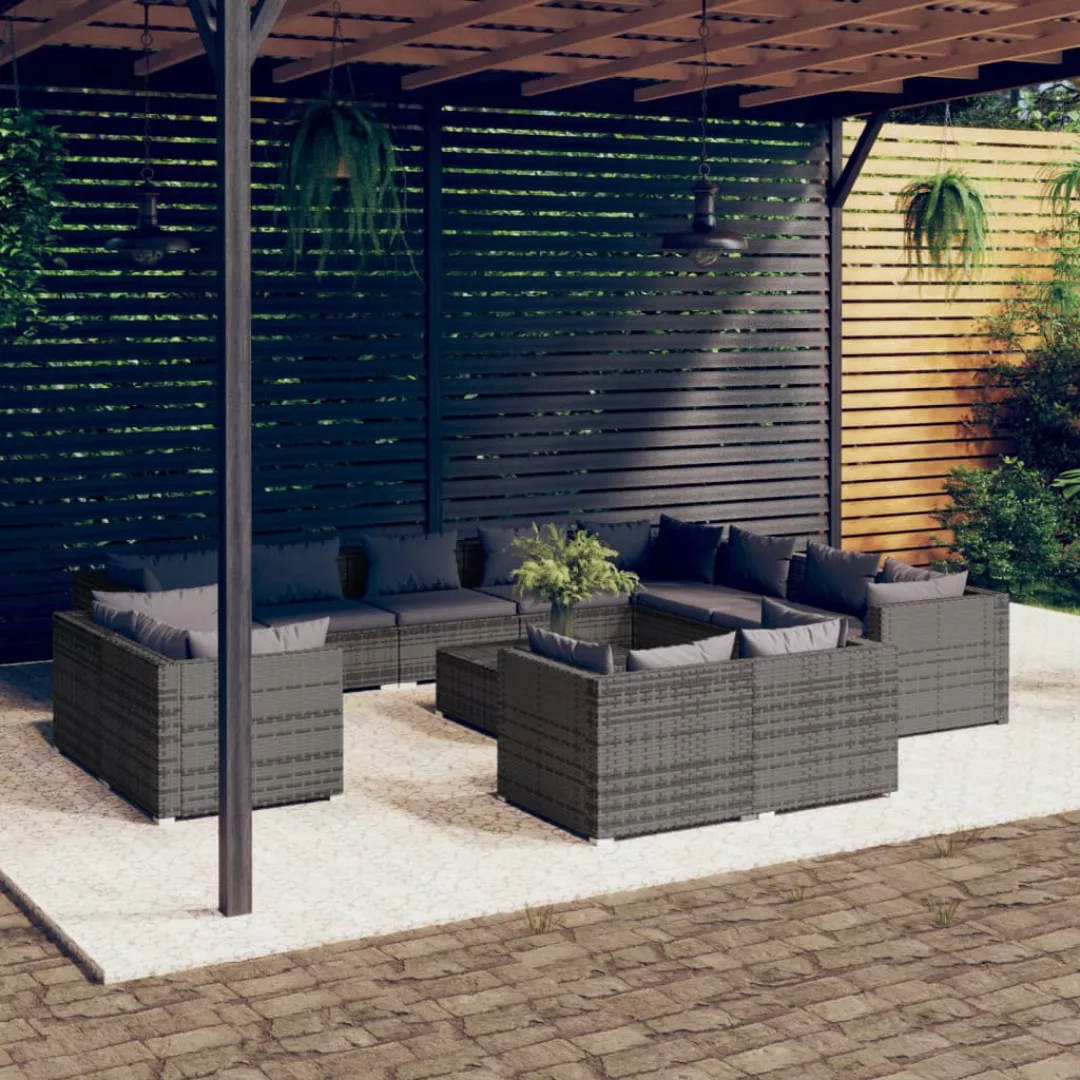 Vidaxl 13-tlg. Garten-lounge-set Mit Kissen Grau Poly Rattan günstig online kaufen