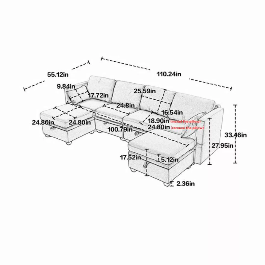 HAUSS SPLOE Sofa Schlafsofa U-förmigen Sofa mit Stauraum Gespleißtes sofa e günstig online kaufen