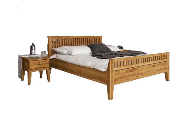 Natur24 Bett Bett Sydo 6 Wildeiche 200x200cm mit Holzkopfteil und hohem Fuß günstig online kaufen