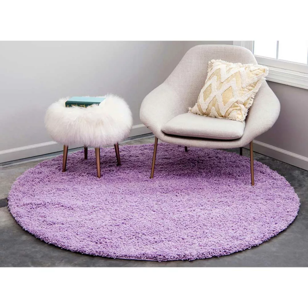 Runder Teppich Shaggy in Fliederfarben 120 cm oder 150 cm Durchmesser günstig online kaufen