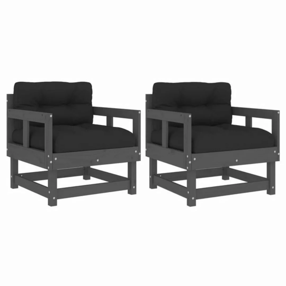 vidaXL Sofaelement Gartenstühle mit Kissen 2 Stk. Grau Massivholz Kiefer (1 günstig online kaufen