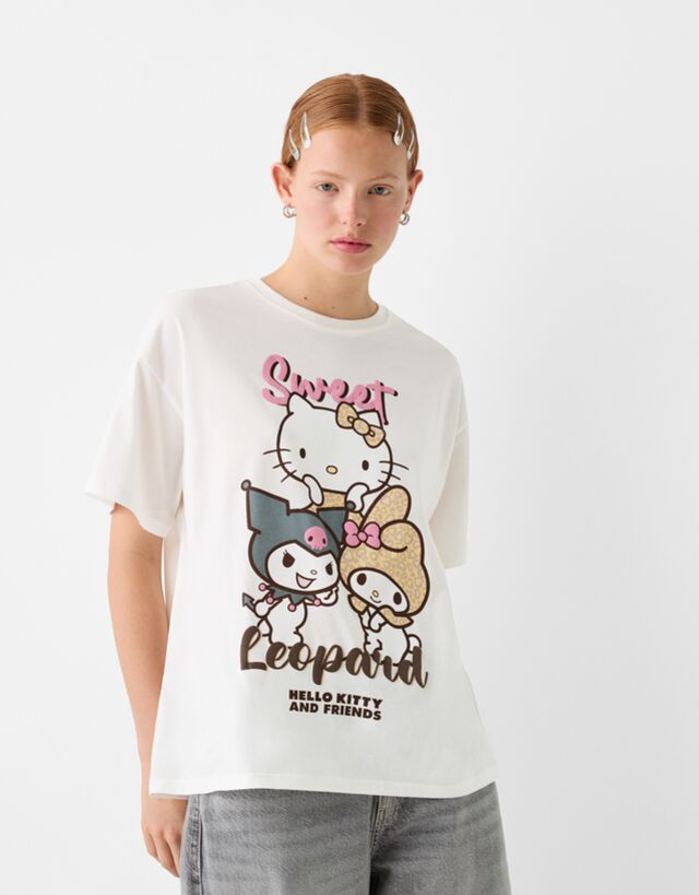Bershka Oversize T-Shirt Hello Kitty & My Melody Mit Kurzen Ärmeln Damen L günstig online kaufen