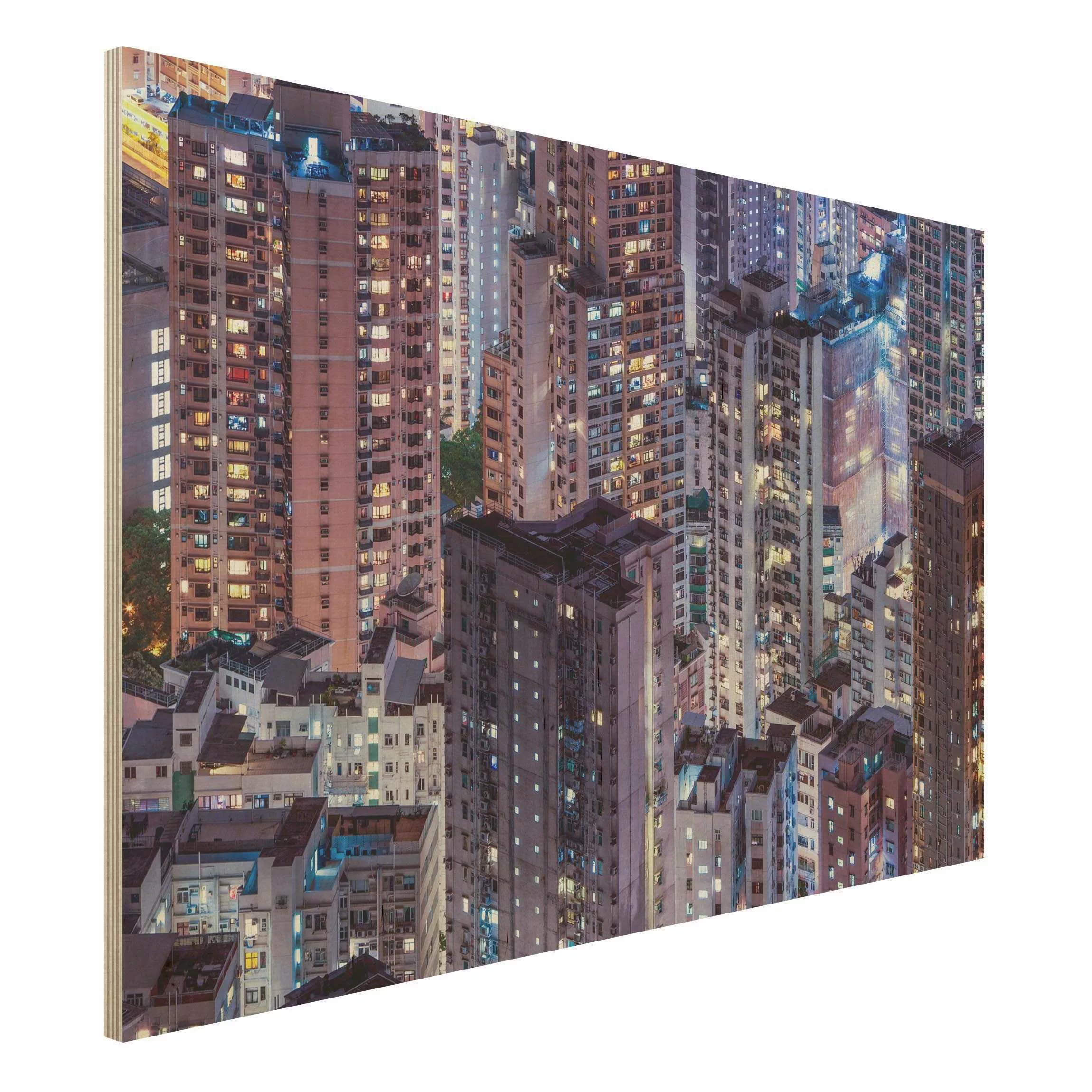 Holzbild Hongkong Lichtermeer günstig online kaufen