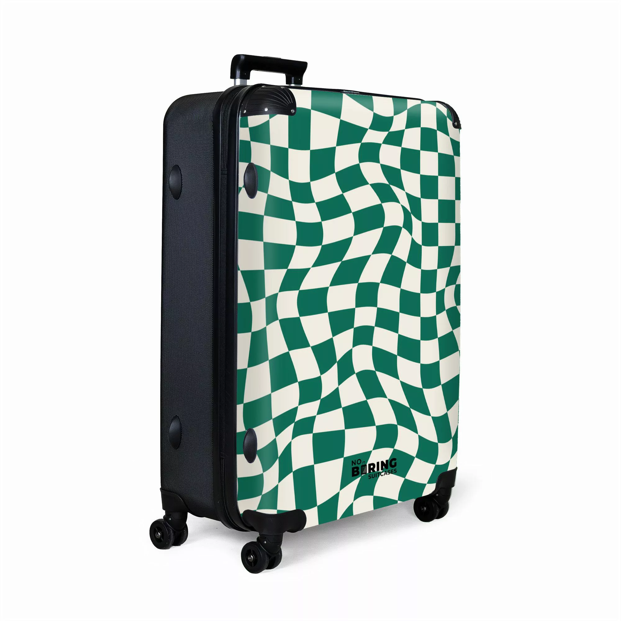 NoBoringSuitcases.com© Hartschalen-Trolley Grün-weißer Karodruck in Wellenf günstig online kaufen