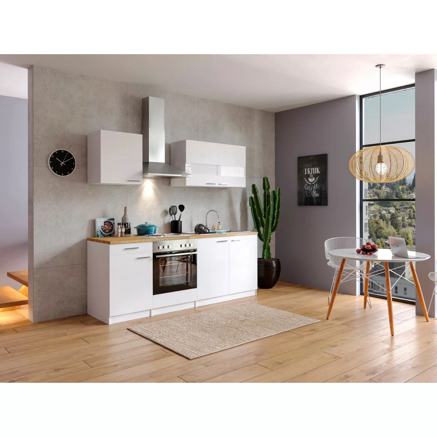 Respekta Küchenzeile KB210WW 210 cm Weiß günstig online kaufen