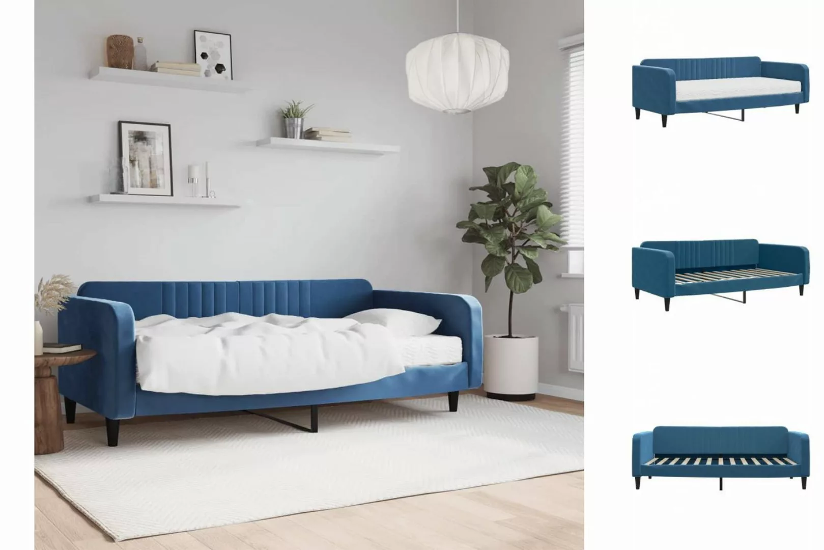 vidaXL Gästebett Gästebett Tagesbett mit Matratze Blau 100x200 cm Samt Bett günstig online kaufen