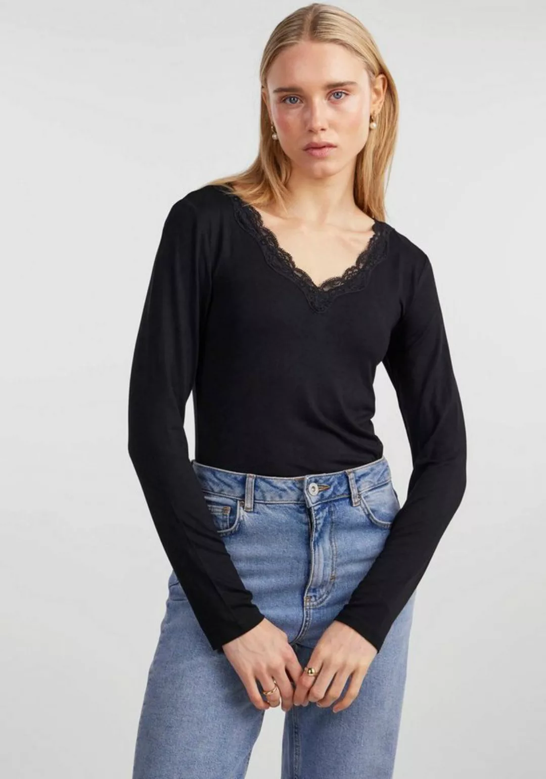 pieces V-Shirt PCBARBERA LS LACE TOP NOOS BC günstig online kaufen