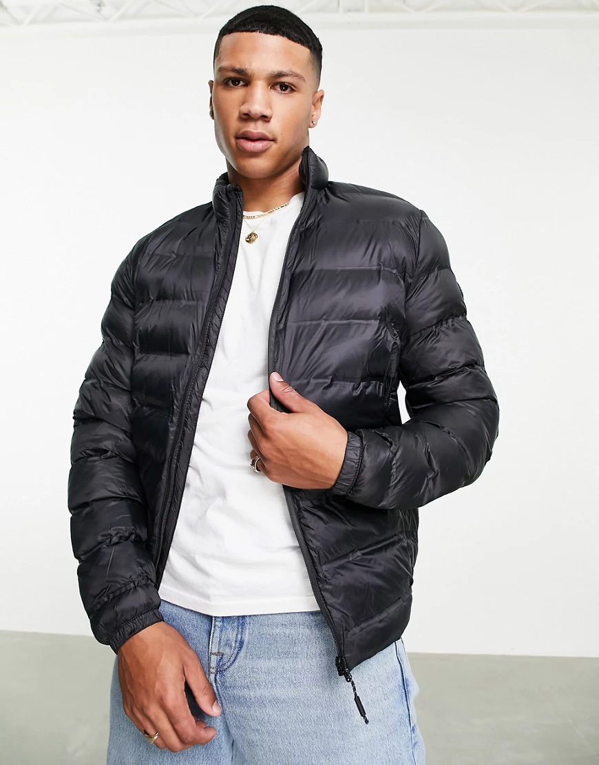 Pull&Bear – Leichte Pufferjacke in Schwarz günstig online kaufen