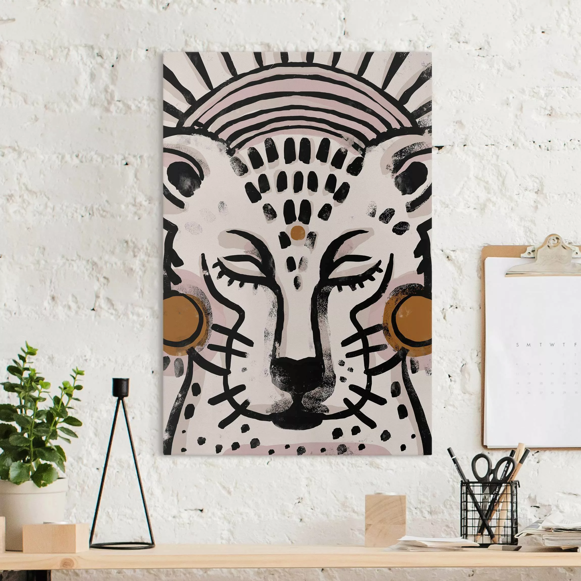 Leinwandbild Gepard mit Perlenohrringen Illustration günstig online kaufen