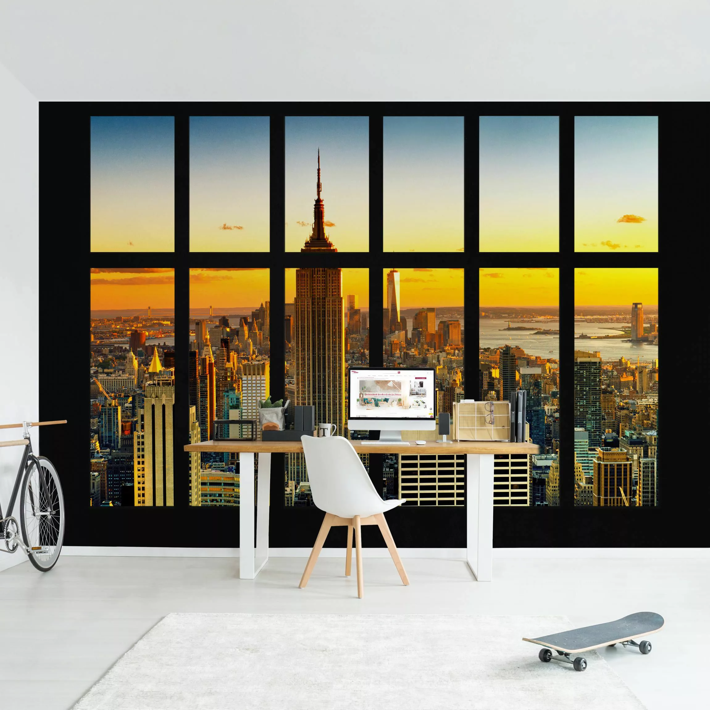 Fototapete Fensterblick Manhattan Skyline Sonnenuntergang günstig online kaufen