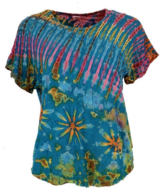 Guru-Shop T-Shirt Batik T-Shirt, Tie Dye Blusentop - blau Festival, Ethno S günstig online kaufen