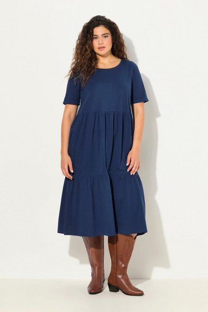 Ulla Popken Midikleid Jersey-Midikleid A-Linie Rundhals Halbarm günstig online kaufen