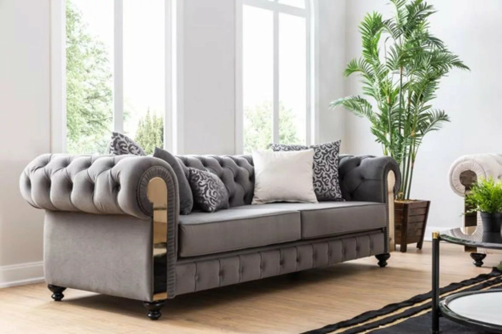 JVmoebel 3-Sitzer Luxus Wohnzimmer Sofa 3 Sitz Dreisitzer Grau Chesterfield günstig online kaufen