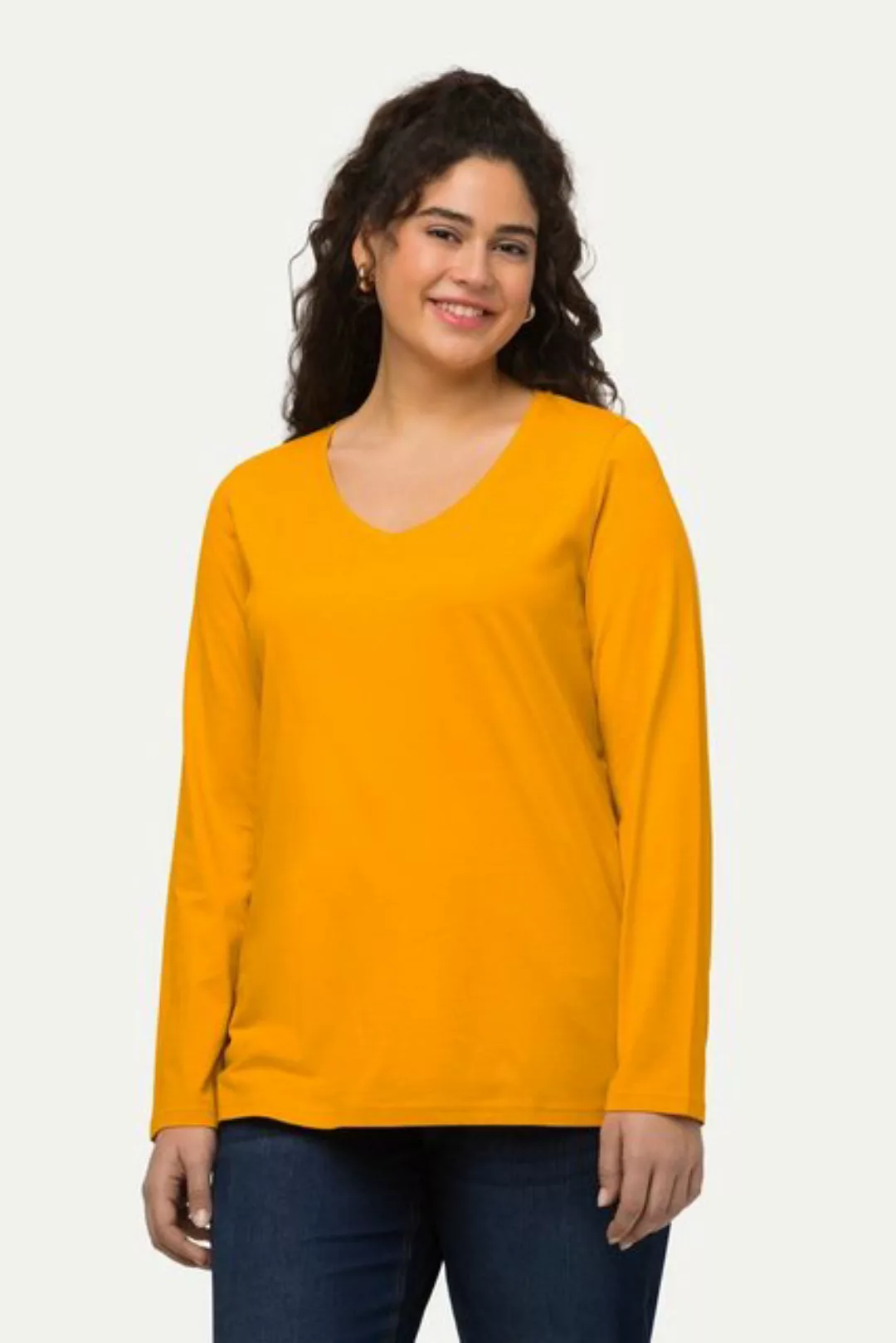 Ulla Popken Rundhalsshirt Shirt Slim V-Ausschnitt Langarm günstig online kaufen