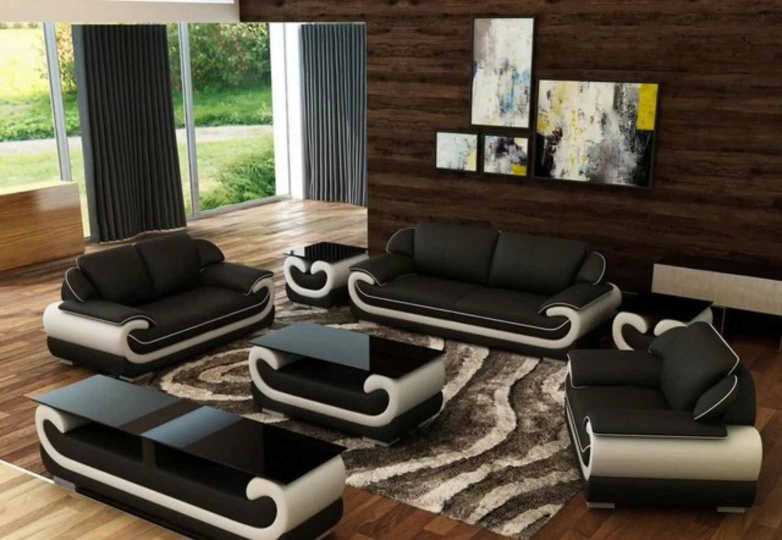 JVmoebel Sofa Ledersofa Couch Wohnlandschaft 3+1+1 Sitzer Garnitur Design, günstig online kaufen
