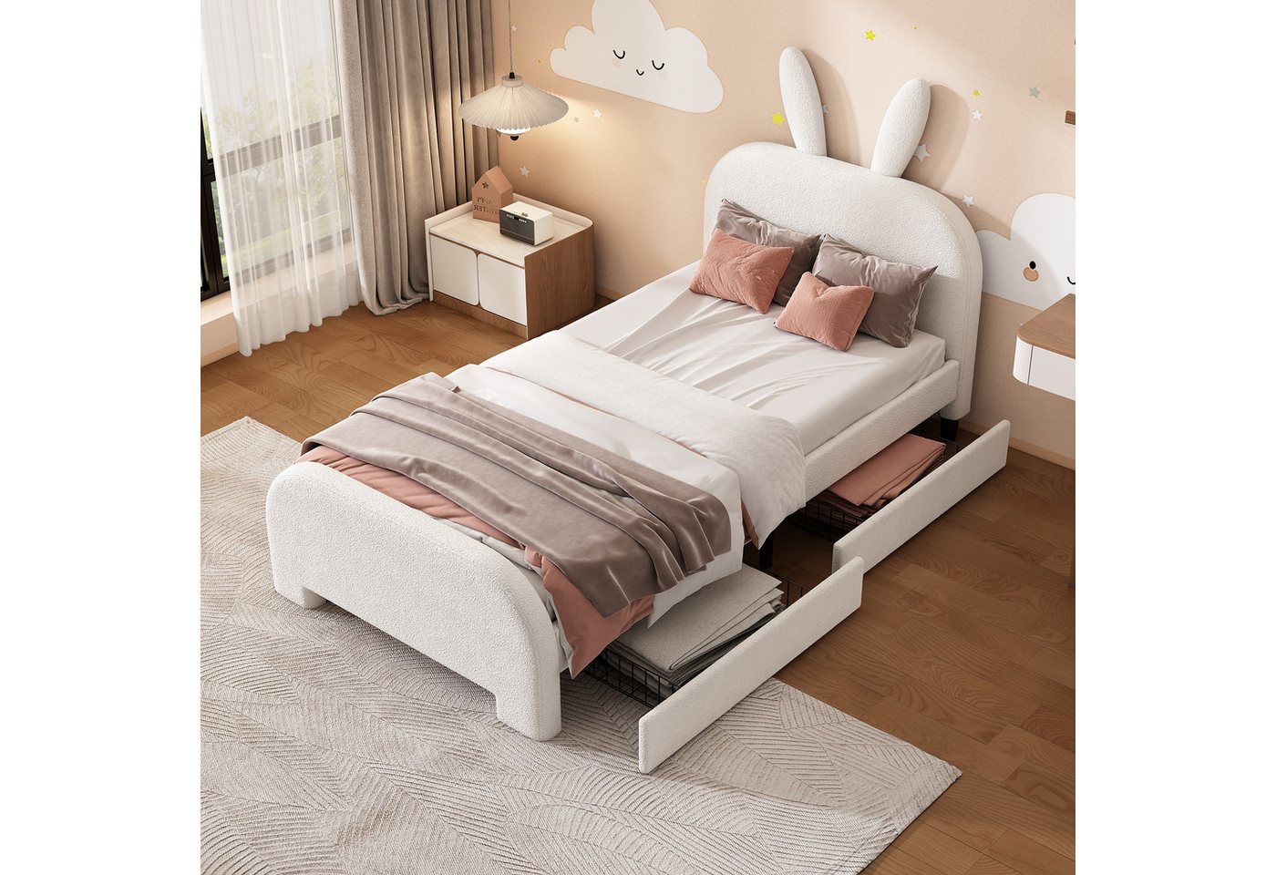 Rutaqian Einzelbett Kinderbett 90×200cm, gepolstert, Schafwolle resistent ( günstig online kaufen