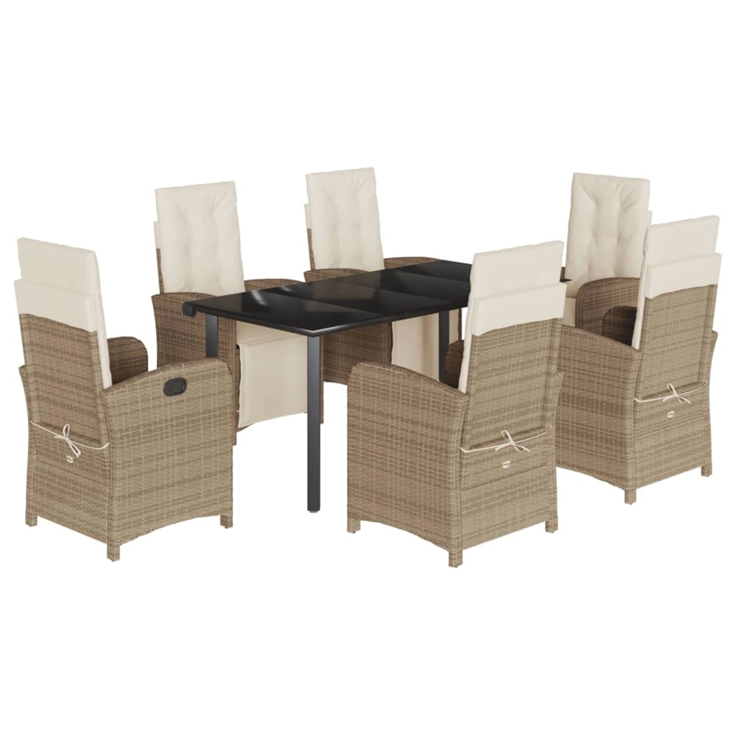 vidaXL 7-Tlg Garten-Essgruppe mit Kissen Beige Poly Rattan 3212581 günstig online kaufen