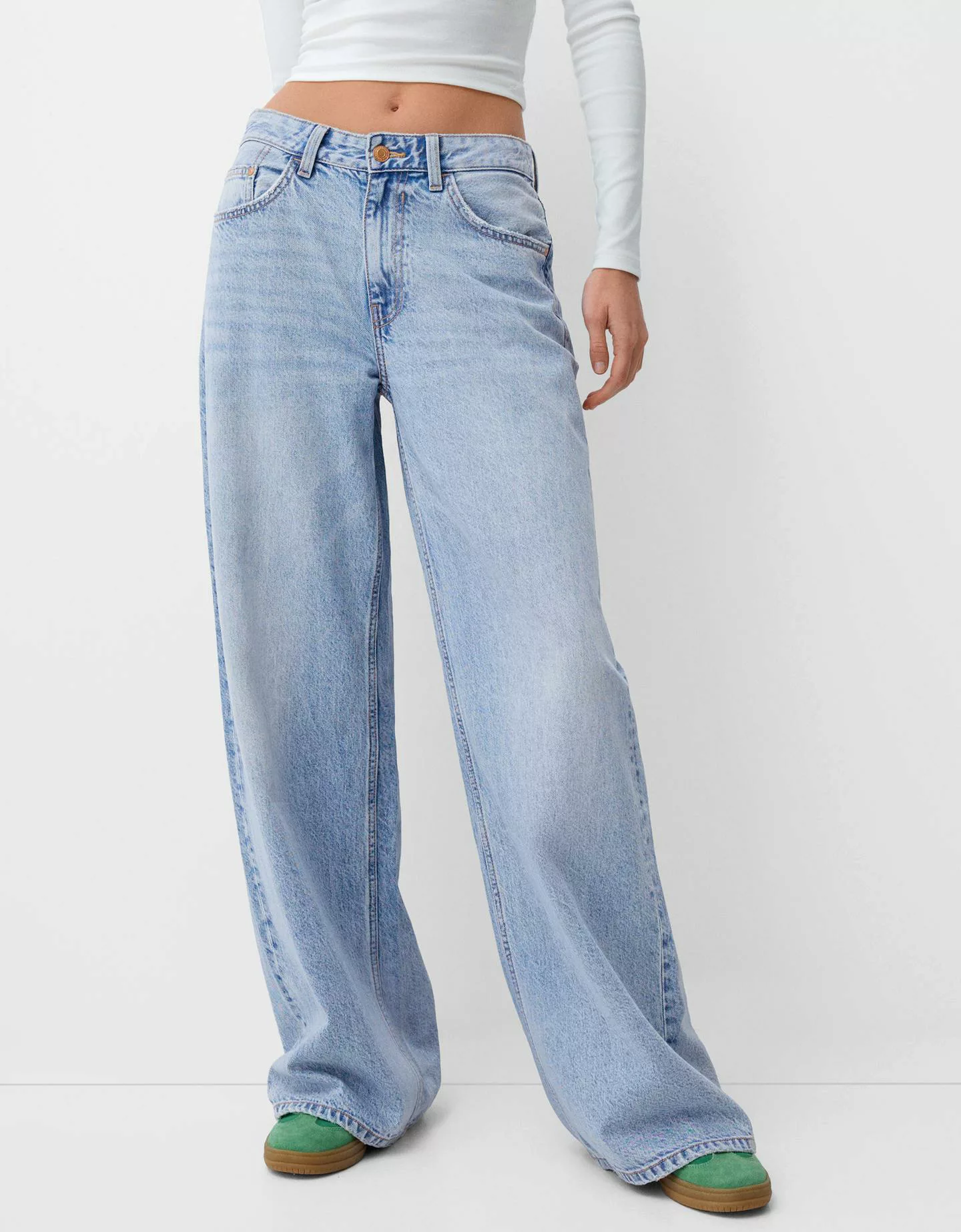 Bershka Wide-Leg-Jeans Damen 34 Ausgewaschenes Blau günstig online kaufen