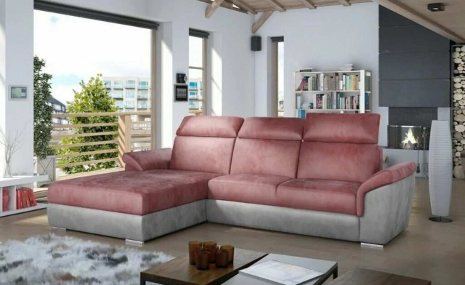 JVmoebel Ecksofa Graues L-Form Sofa Mit Bettfunktion Luxus Designer Ecksofa günstig online kaufen