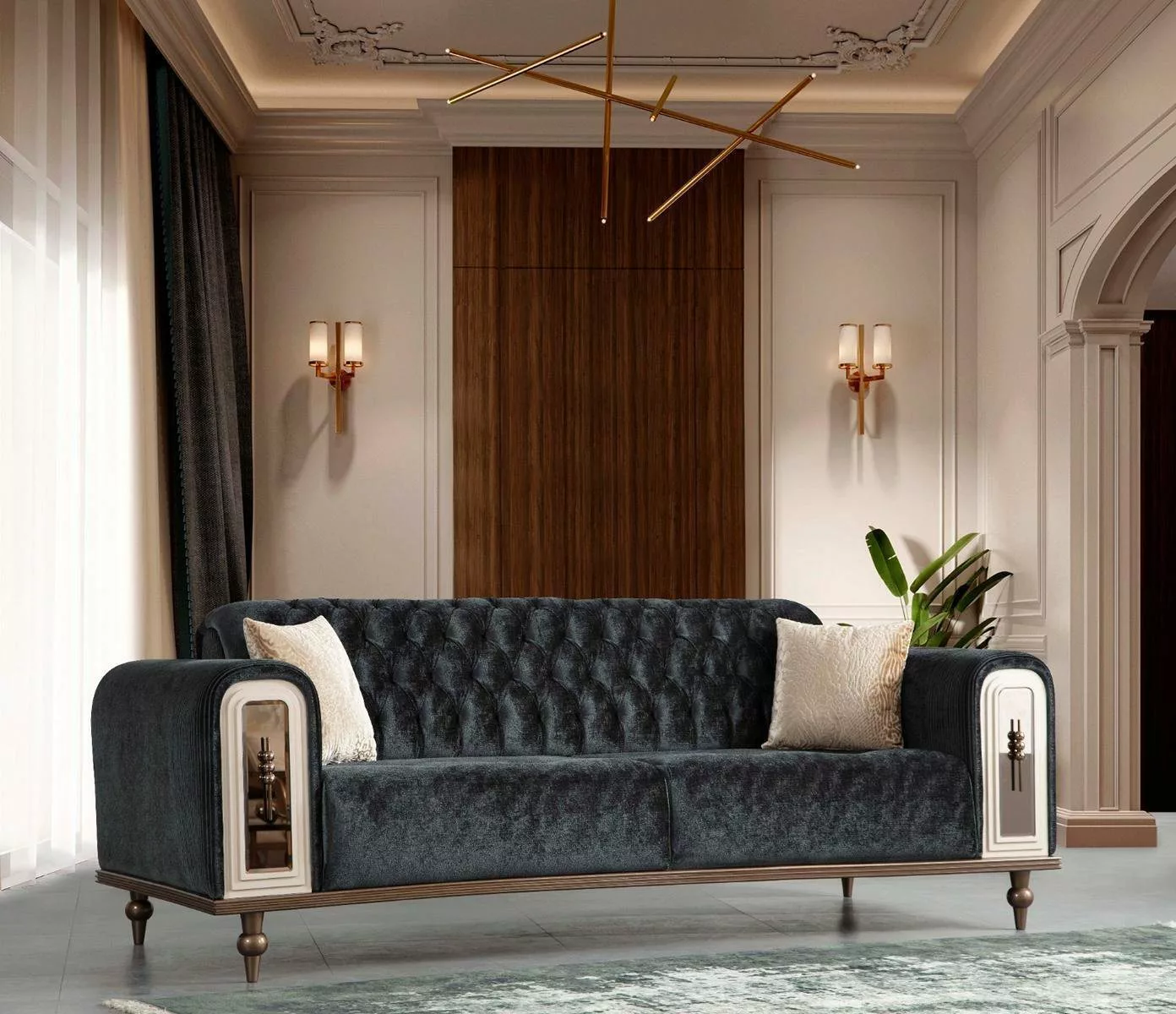 JVmoebel Sofa Luxus Dreisitzer Sofa 3 Sitzer Stoff Sofas Design Beige günstig online kaufen