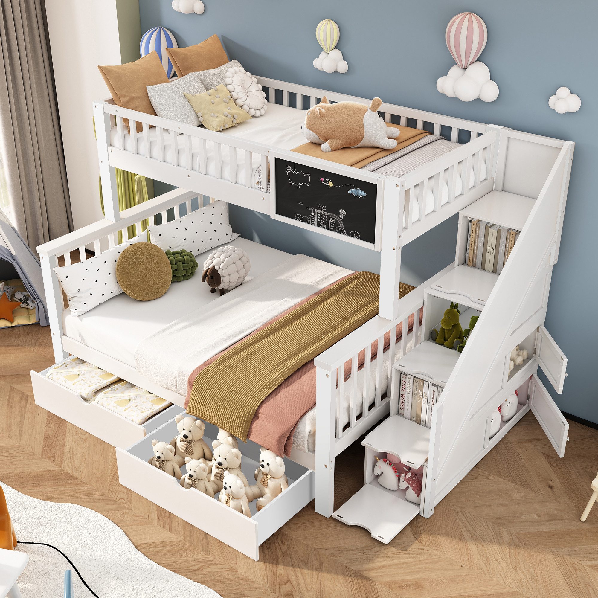 STILVORA Etagenbett 90×200+140×200 Kinderbett mit Tafel&Stauraum,Jugendbett günstig online kaufen