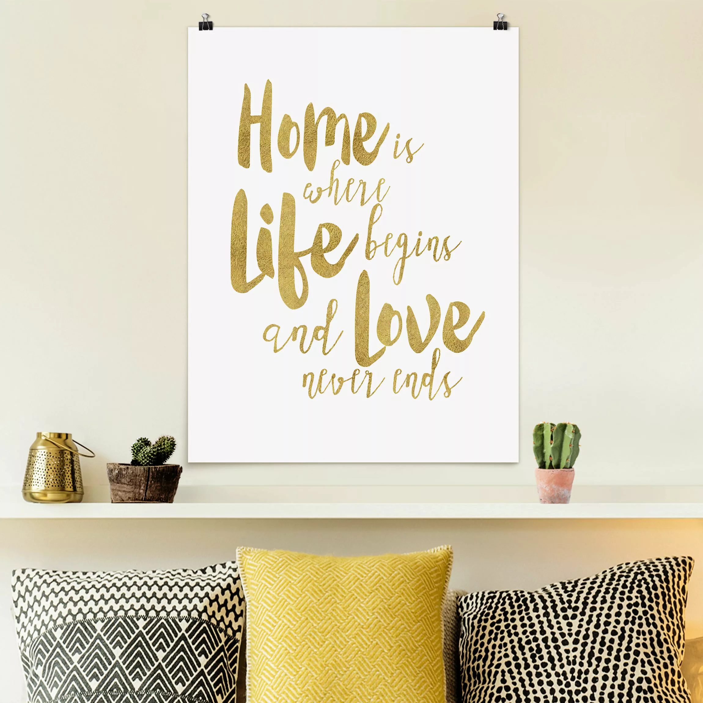 Poster Home is where Life begins Gold günstig online kaufen