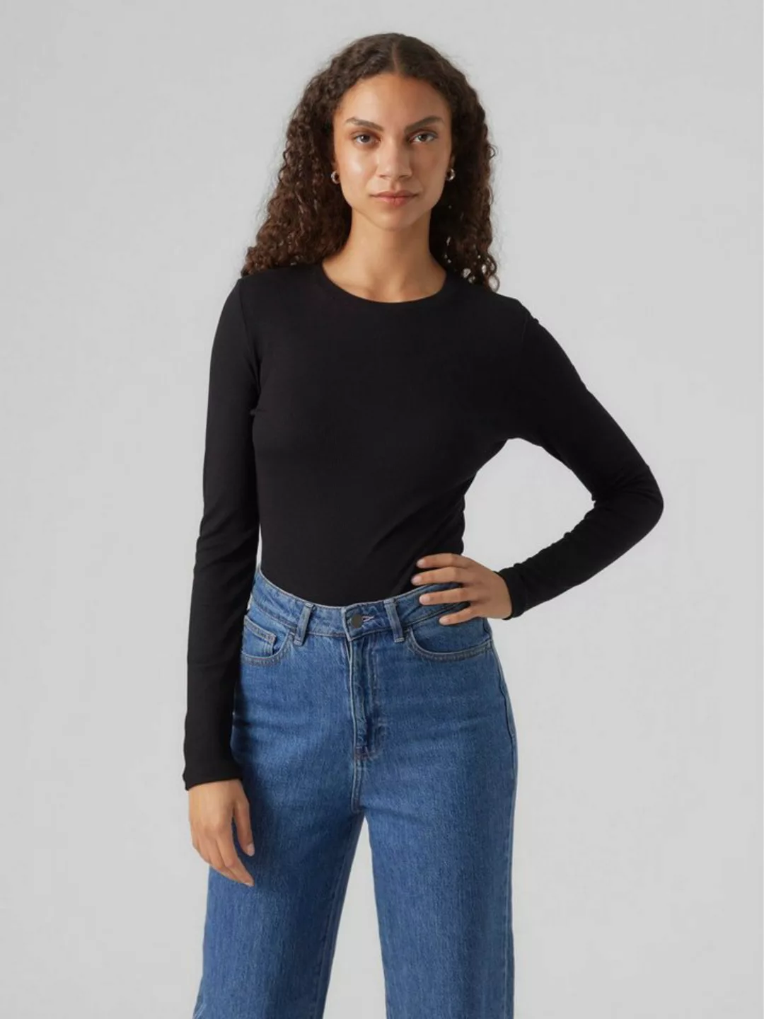 Vero Moda Longpullover Dünner Pullover Langarm Shirt VMROMA 5963 in Schwarz günstig online kaufen