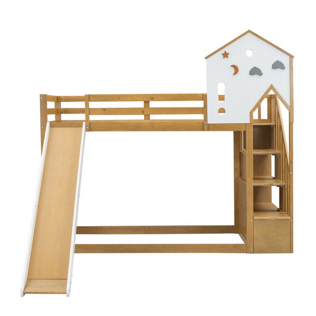 Gotagee Kinderbett Etagenbett Hausbett 90x200cm mit Rutsche Kiefer Jugendbe günstig online kaufen