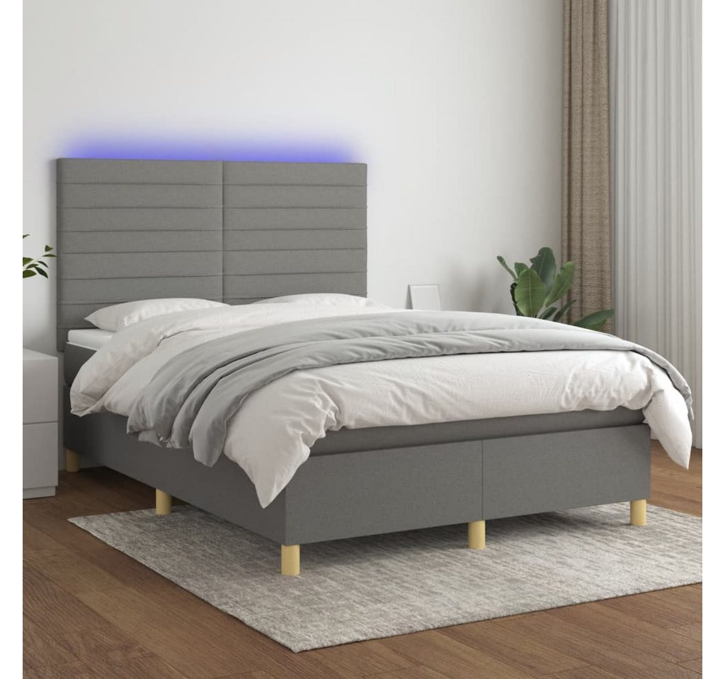 vidaXL Boxspringbett Boxspringbett mit Matratze LED Dunkelgrau 140x200 cm S günstig online kaufen