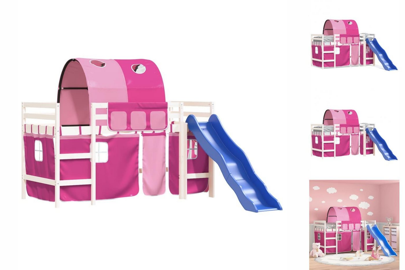 vidaXL Etagenbett Kinderhochbett mit Tunnel Rosa 90x200 cm Massivholz Kiefe günstig online kaufen