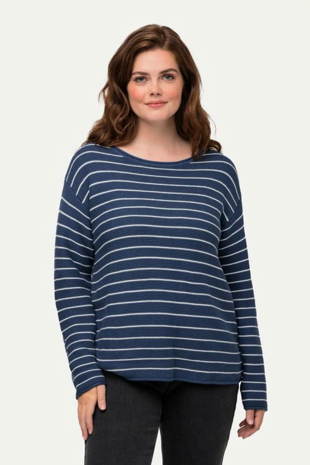 Ulla Popken Strickpullover Pullover Ringel Rundhals Langarm Biobaumwolle günstig online kaufen